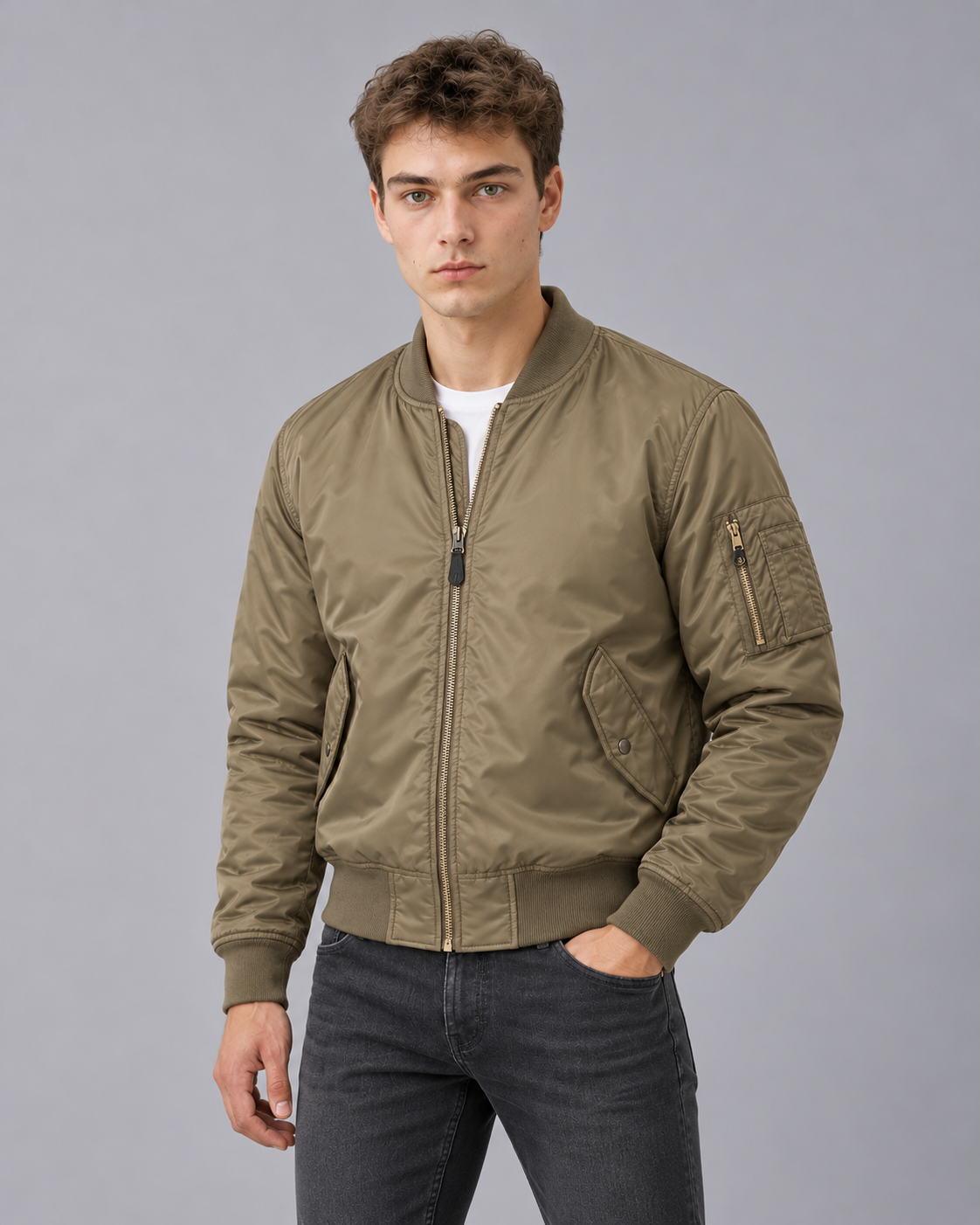 Men's Padded Bomber Jacket with Zip Pockets
