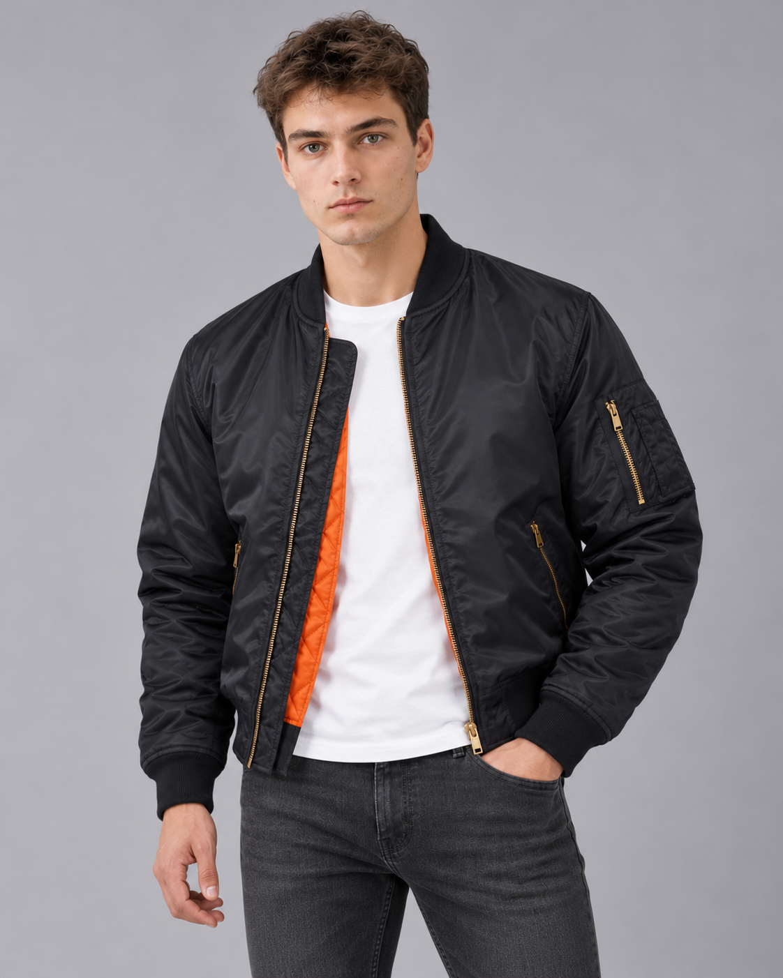 Men's Padded Bomber Jacket with Zip Pockets