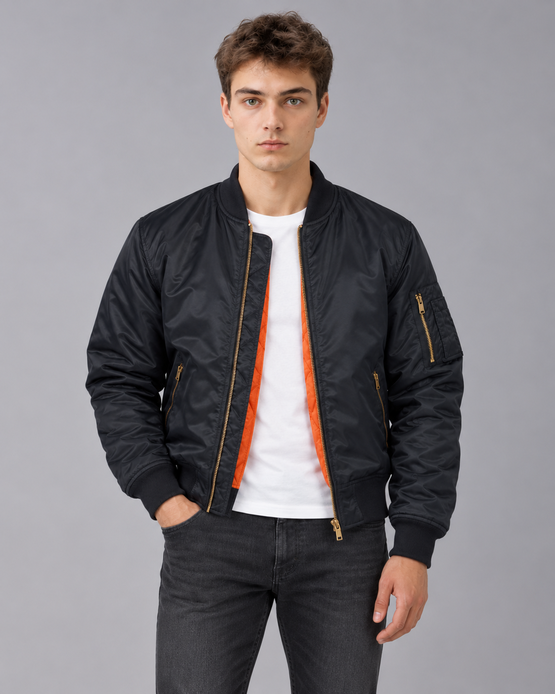 Men's Padded Bomber Jacket with Zip Pockets