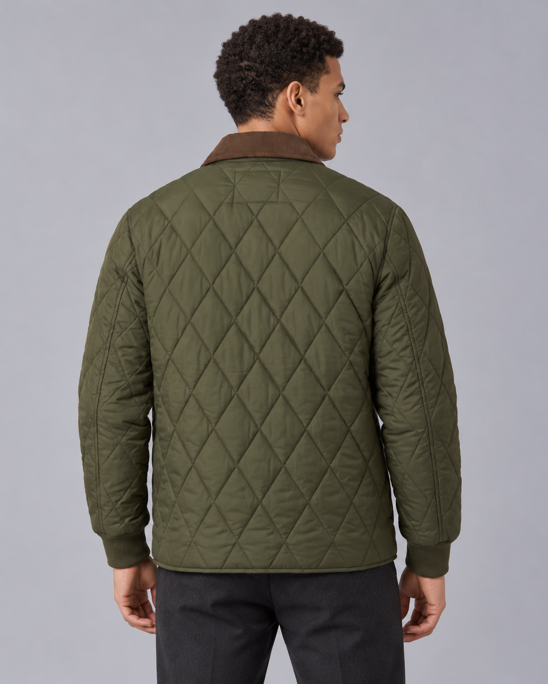 Men's Quilted Jacket with Corduroy Collar