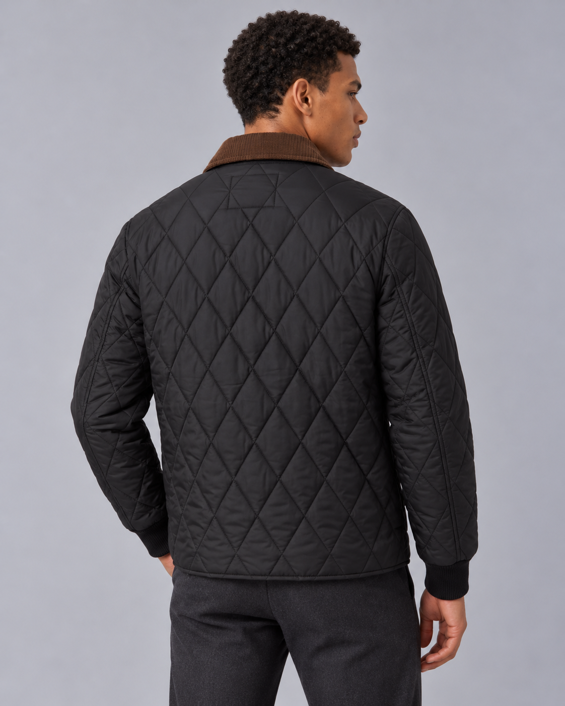 Men's Quilted Jacket with Corduroy Collar