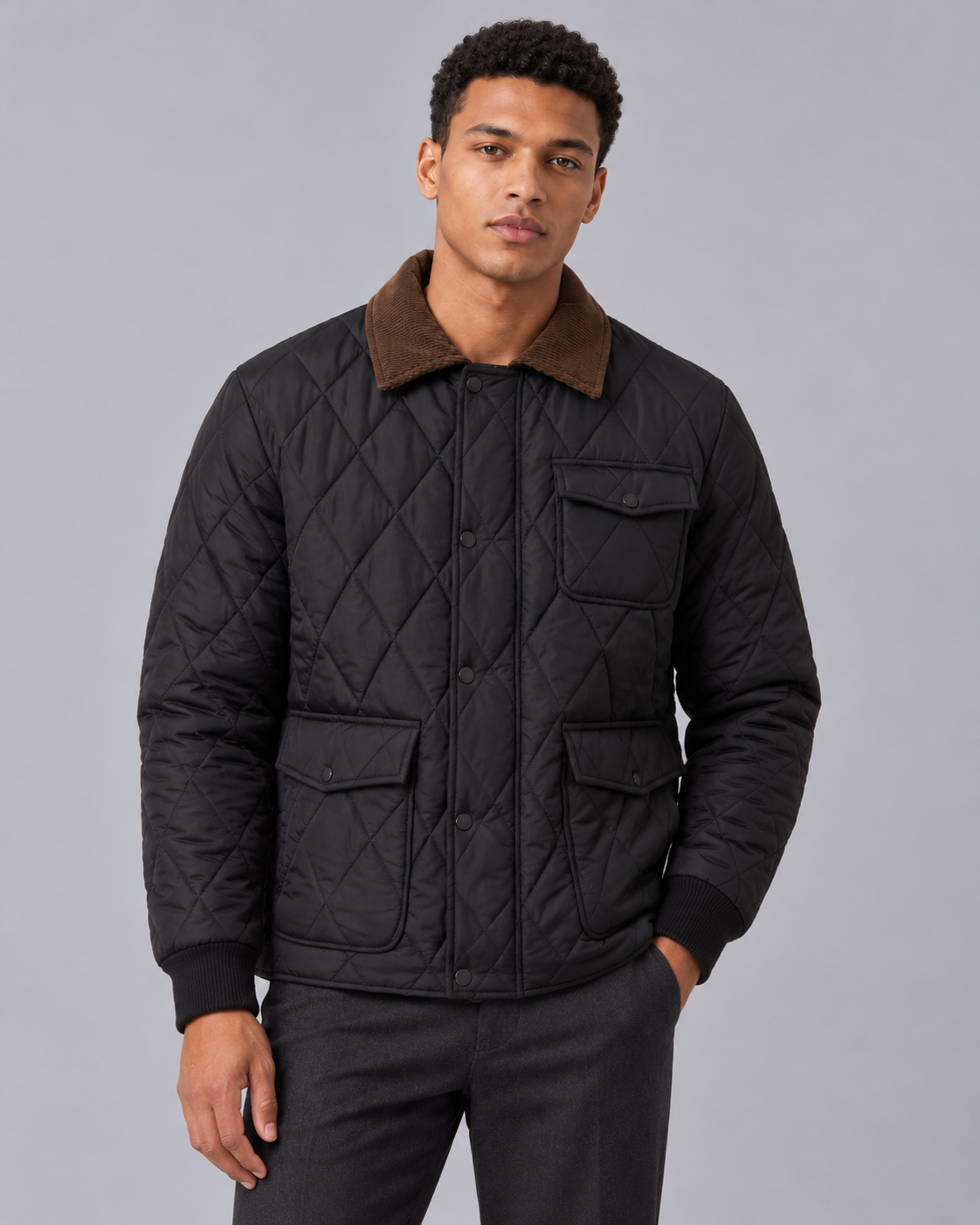 Men's Quilted Jacket with Corduroy Collar