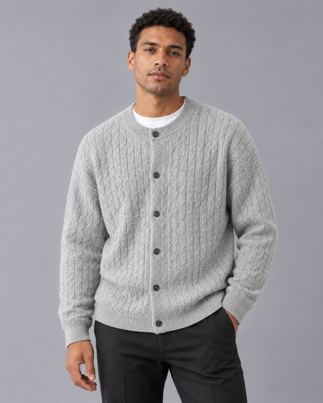 Men's Cable Knit Button-Up Cardigan
