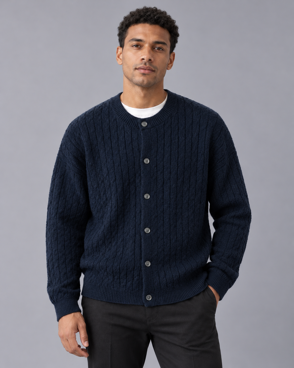 Men's Cable Knit Button-Up Cardigan