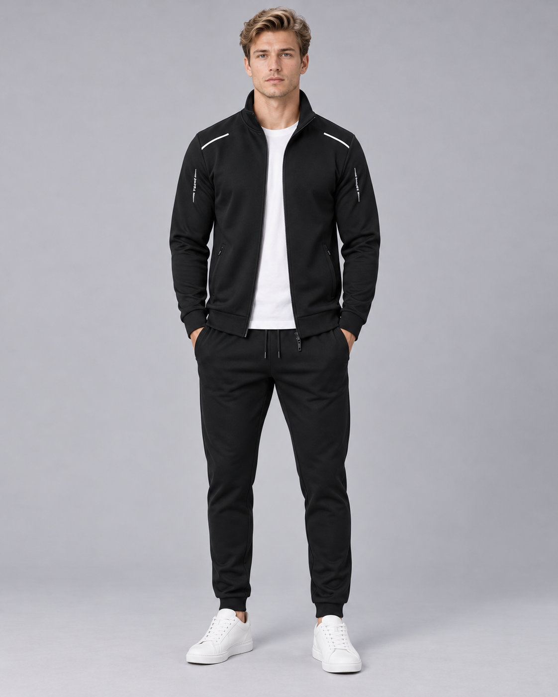 Men's Zip-Up Tracksuit Set with Stand Collar