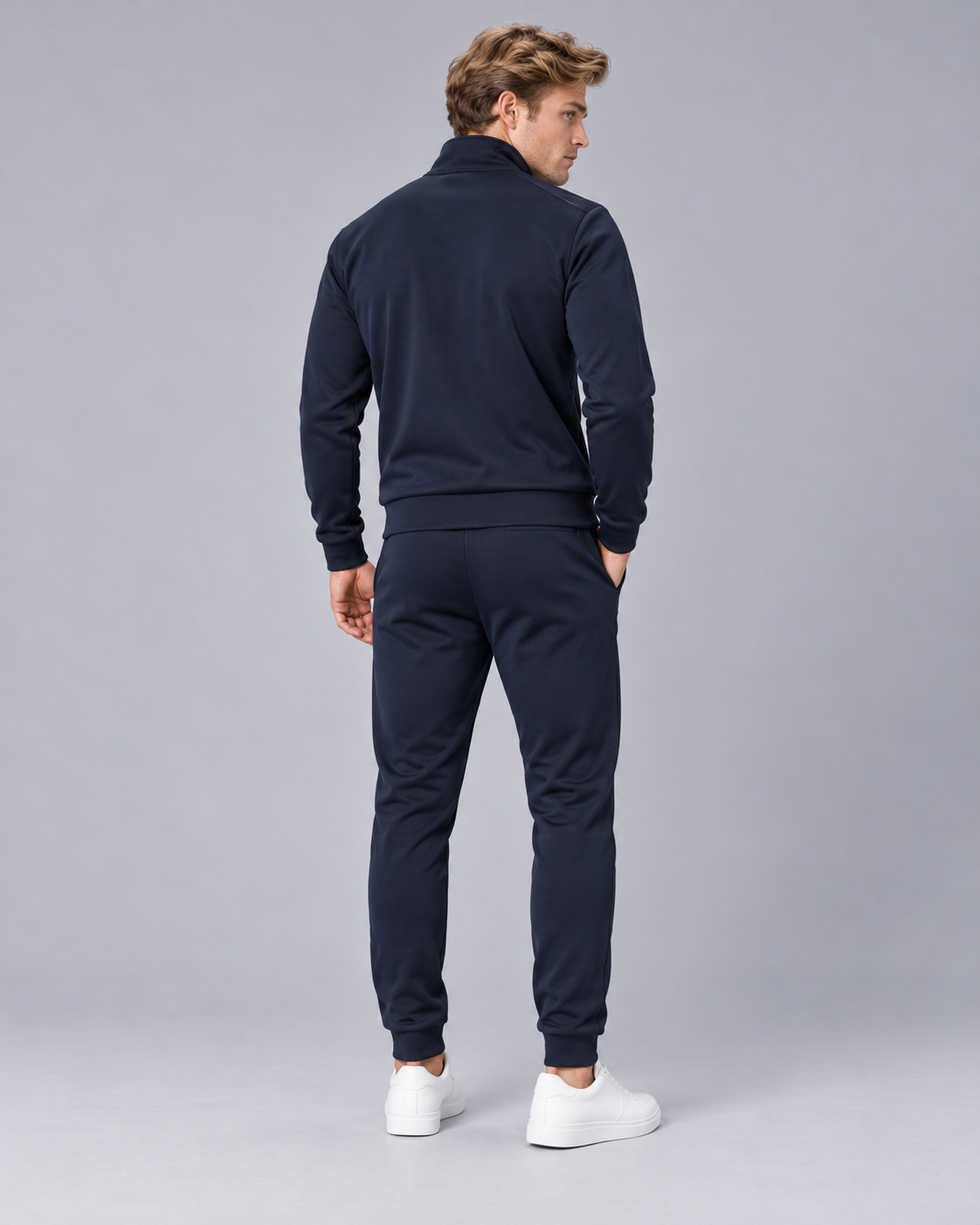 Men's Zip-Up Tracksuit Set with Stand Collar