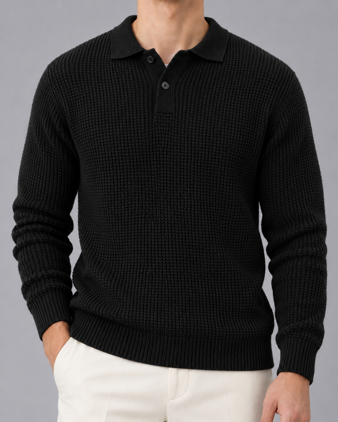 Men's Slim Fit Knit Sweater | Long Sleeve Jumper with Lapel Collar Design