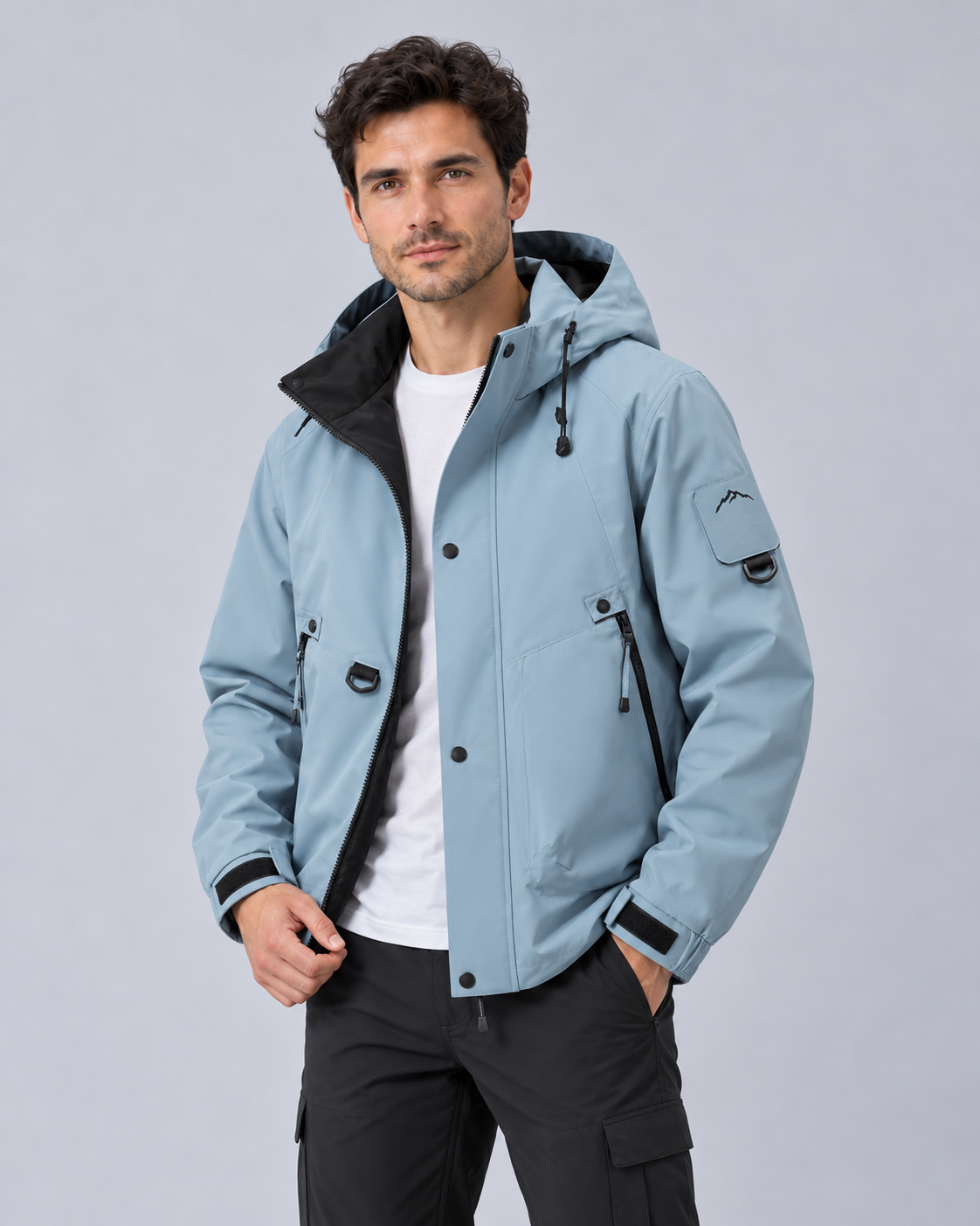 Men's Waterproof Rain Jacket with Hood – Lightweight, Adjustable Hood, Relaxed Fit