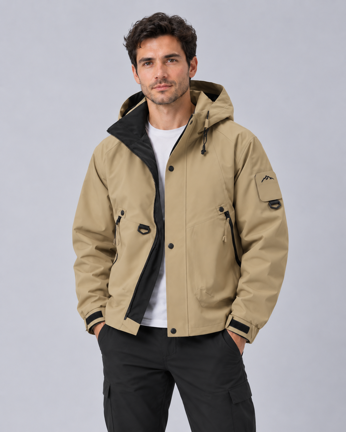 Men's Waterproof Rain Jacket with Hood – Lightweight, Adjustable Hood, Relaxed Fit