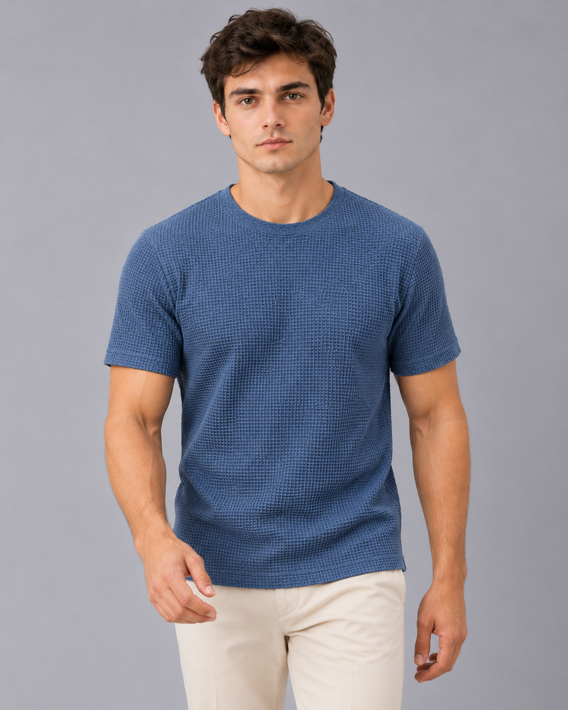 Men's Textured T-Shirt – Crew Neck, Short Sleeve, Raised Basket-Weave Texture