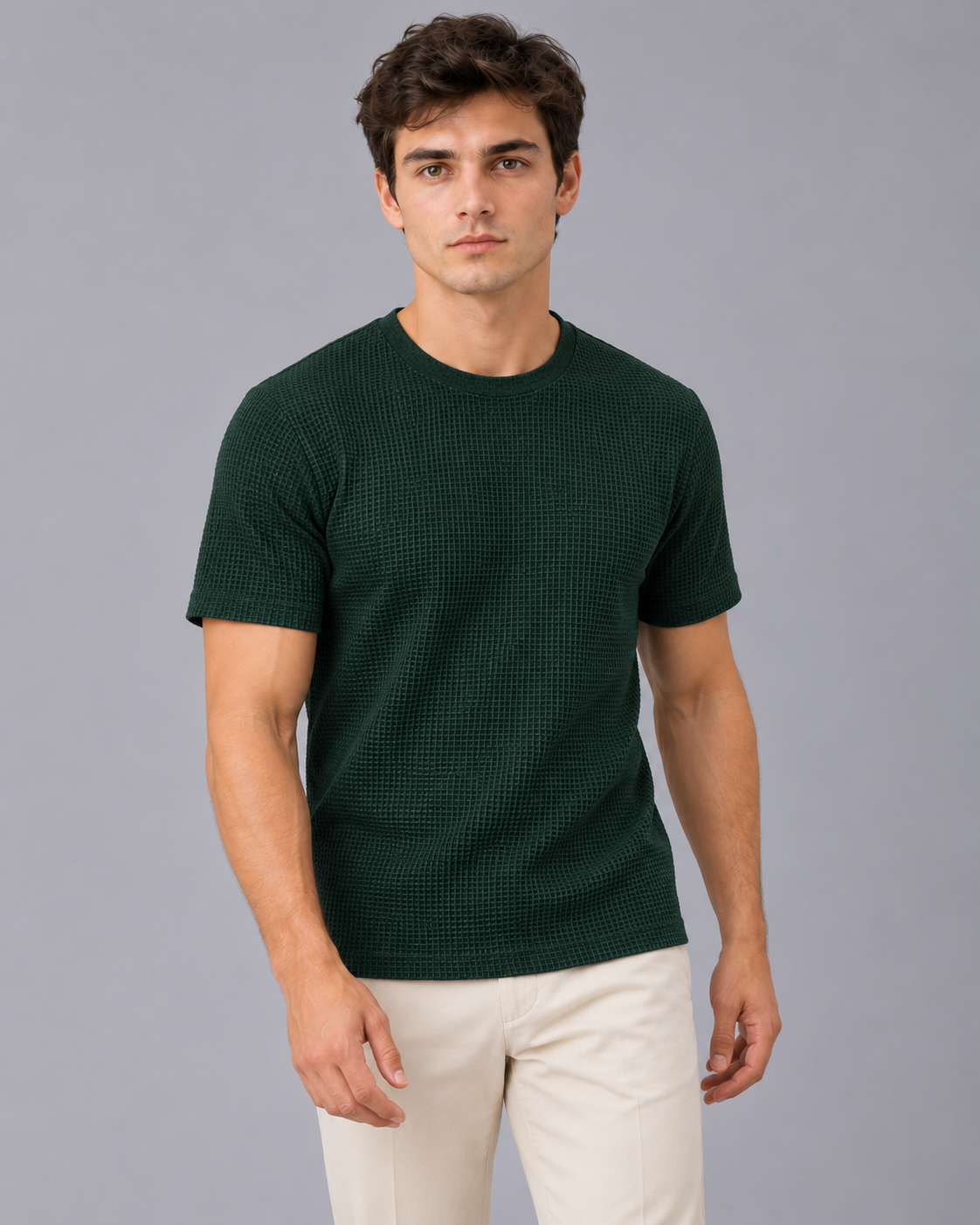 Men's Textured T-Shirt – Crew Neck, Short Sleeve, Raised Basket-Weave Texture
