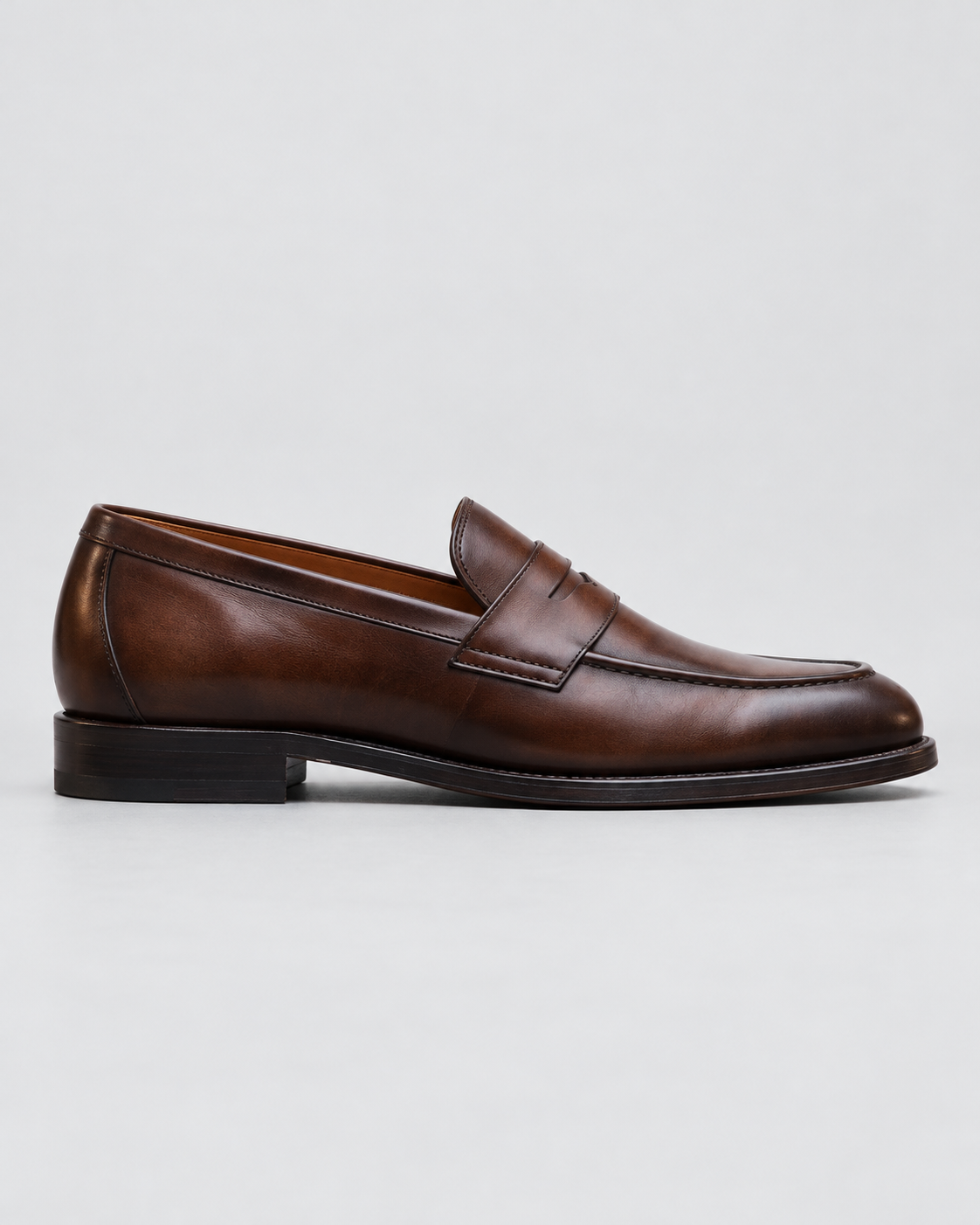 Men's Penny Loafers – Slip-On with Saddle Strap, Structured Upper, Polished Finish, Low Heel