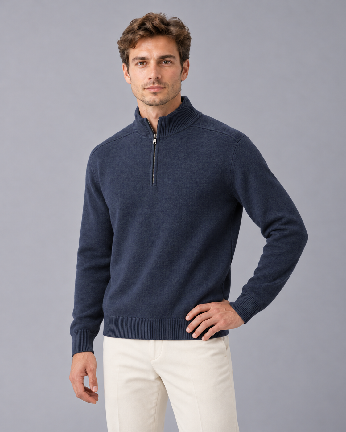 Men's 100% Merino Wool Quarter Zip Jumper with High Collar