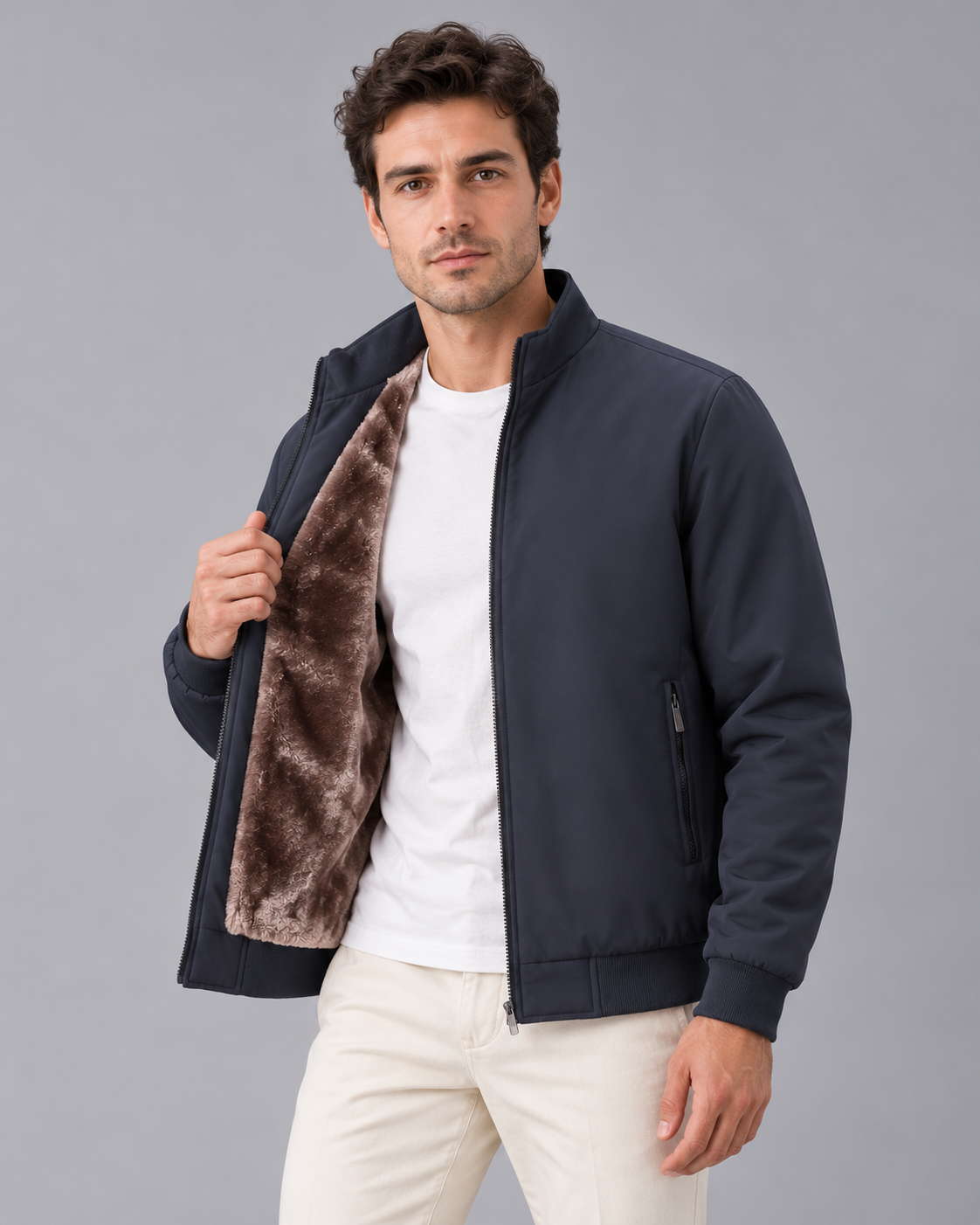 Men's Bomber Jacket with Plush Lining