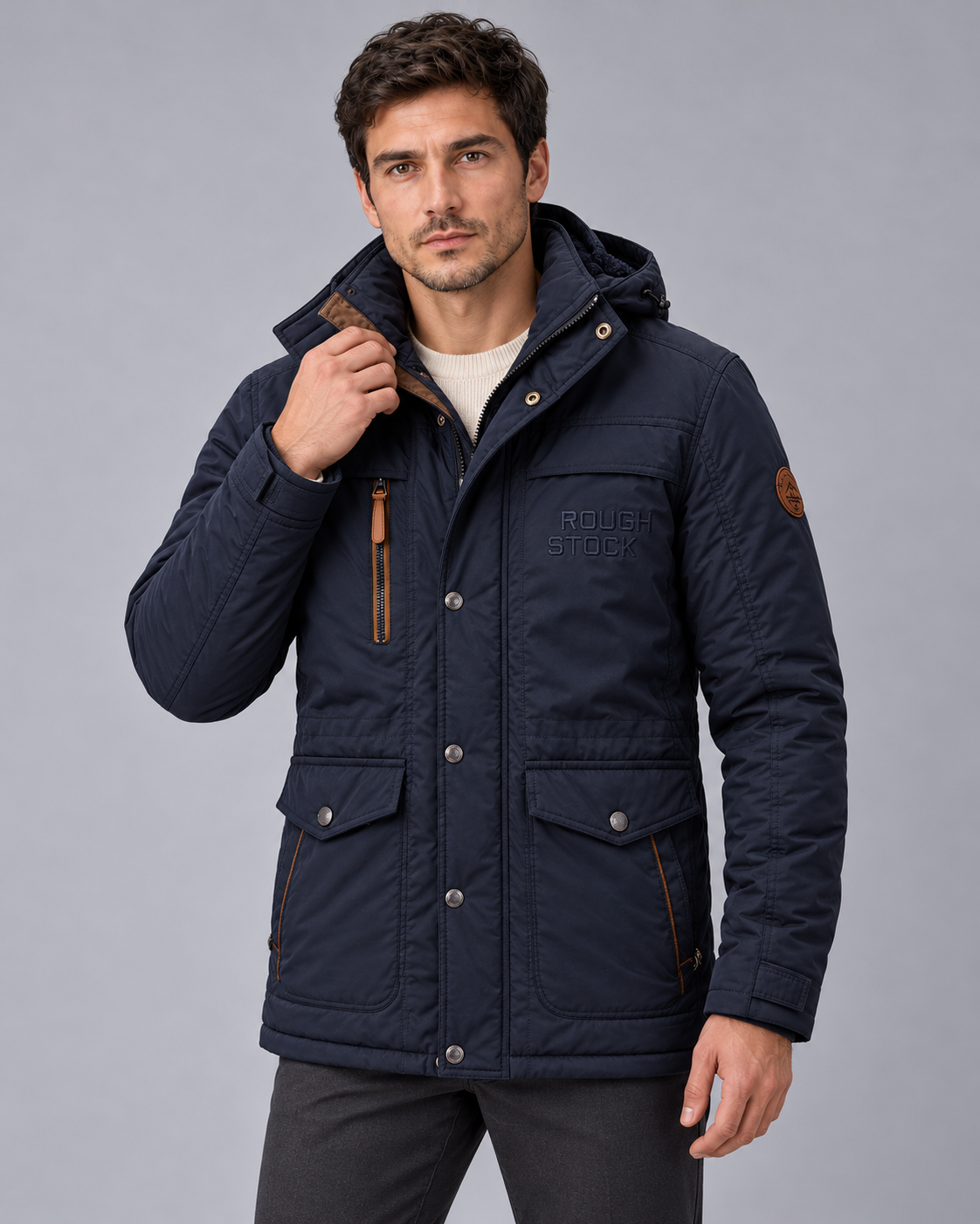 Men's Hooded Parka Coat with Pockets