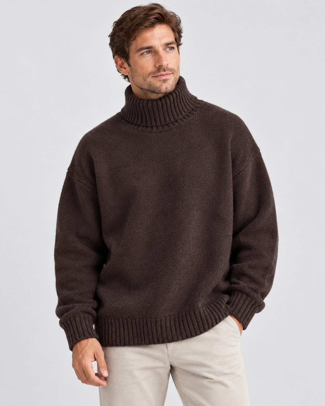 Men's Oversized Roll Neck Jumper – Soft Knit Turtleneck with Dropped Shoulders