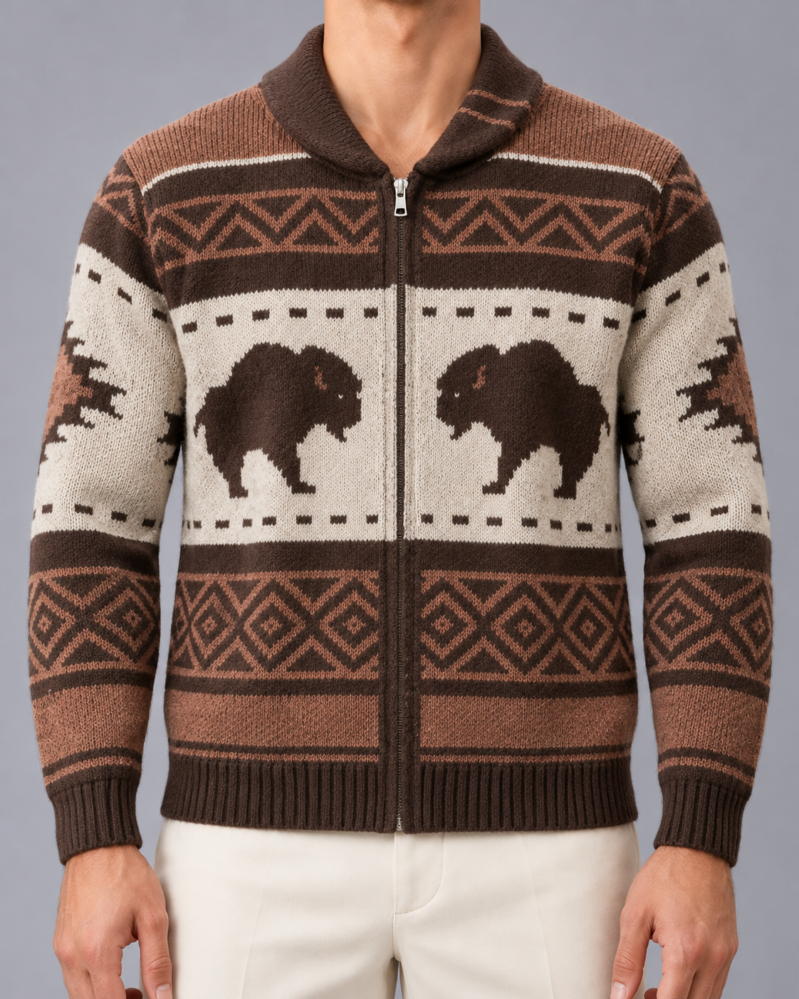 Men's Retro Buffalo Print Winter Cardigan | Christmas Cardigan | Festive