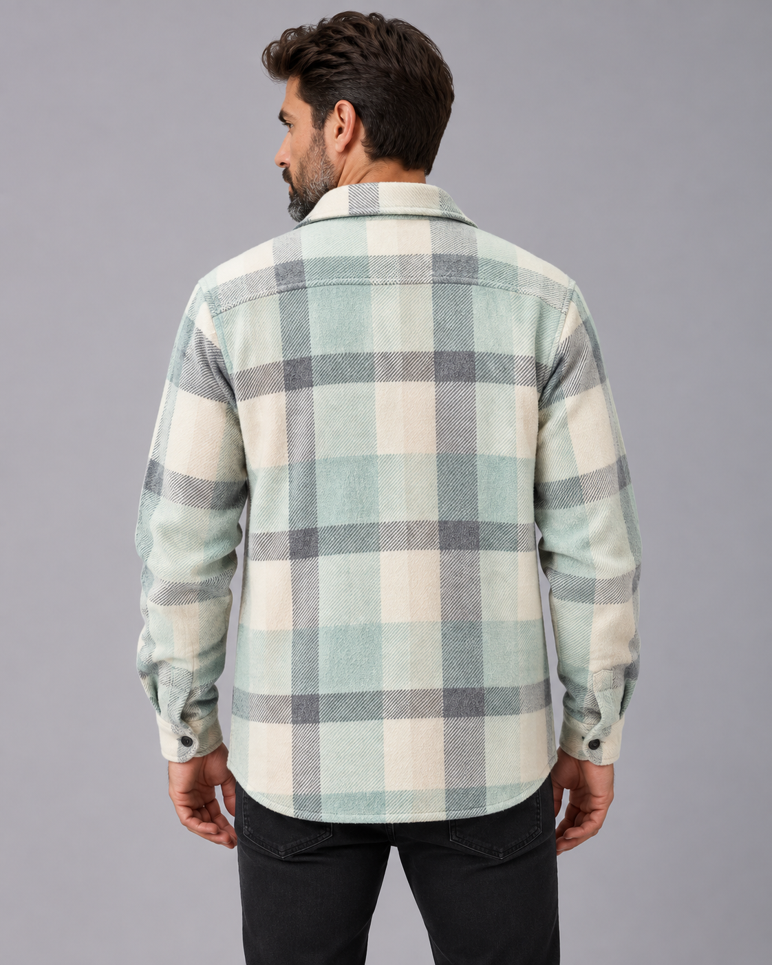 Men's Check Overshirt – Button-Through Shirt Jacket with Chest Pocket