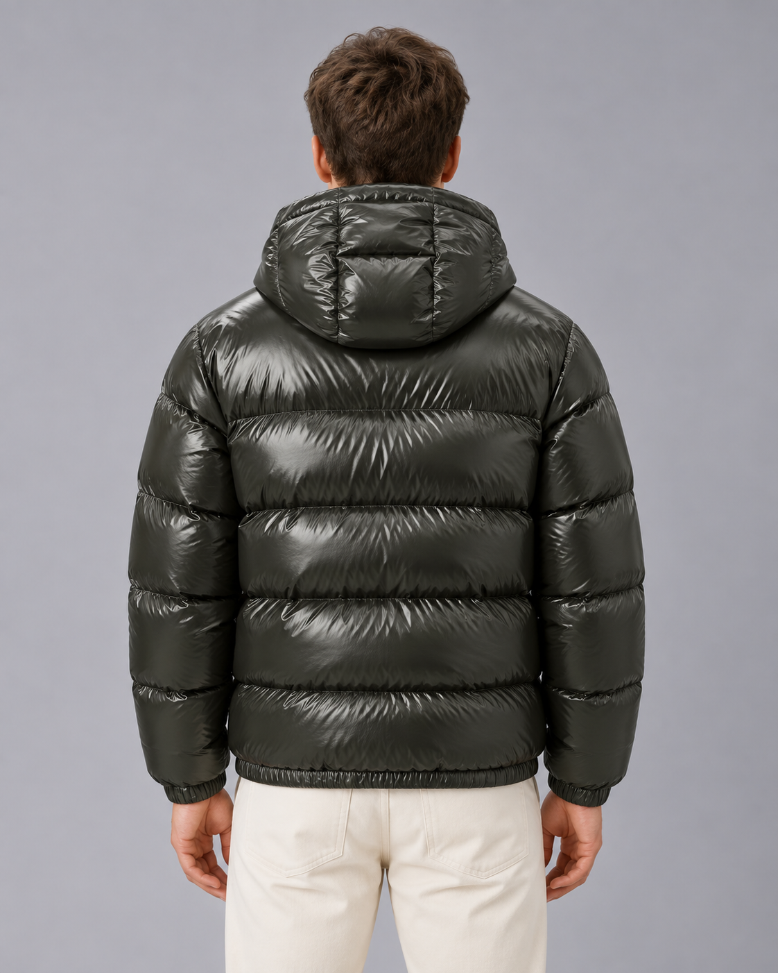 Men's Hooded Puffer Jacket – Shiny Quilted Winter Jacket with Full Zip, Relaxed Fit