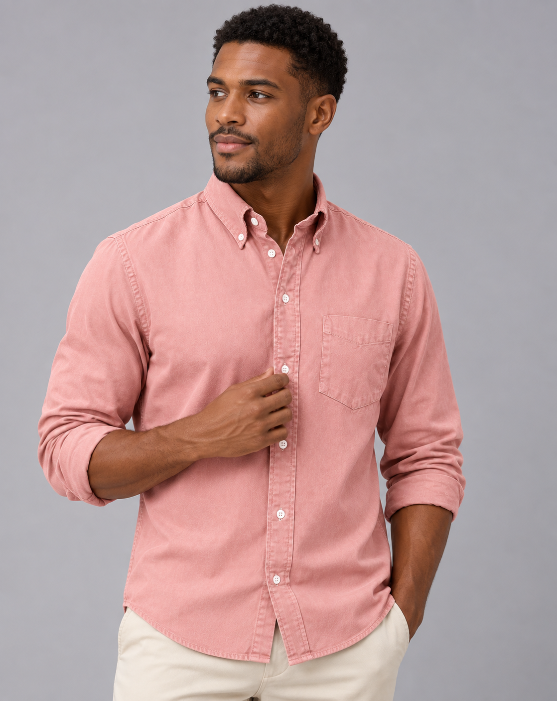 Men's Button Down Shirt Long Sleeve – Casual Shirt with Button-Down Collar and Chest Pocket, Regular Fit