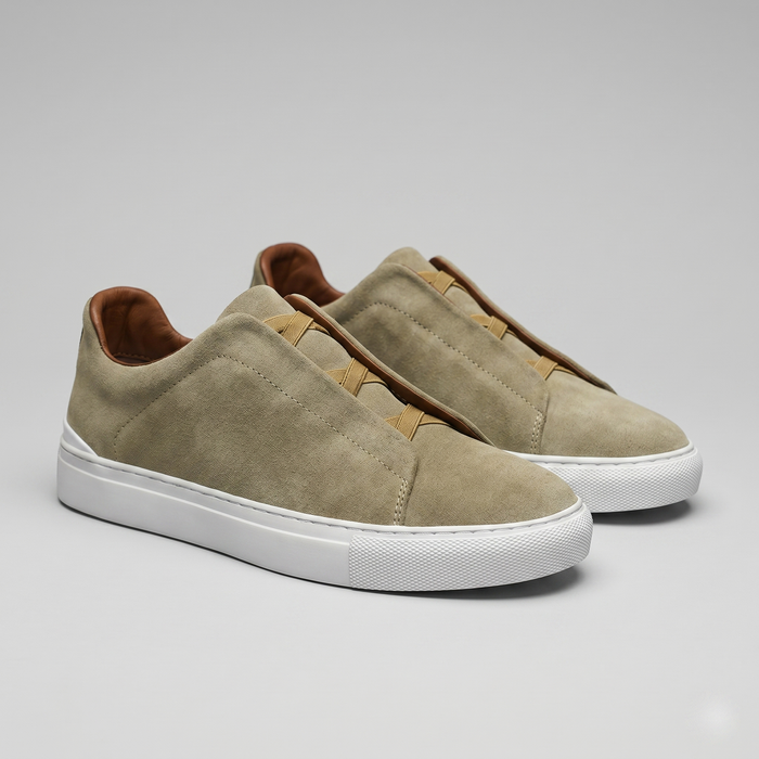 Men's Suede Slip-On Trainers – Laceless Low-Top Sneakers with Elastic Straps and Rubber Cupsole
