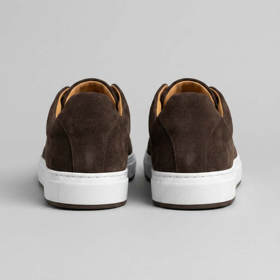 Men's Suede Trainers – Brown Low-Top Lace-Up Sneakers with White Rubber Sole