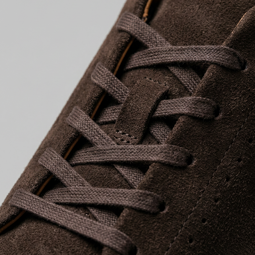 Men's Suede Trainers – Brown Low-Top Lace-Up Sneakers with White Rubber Sole