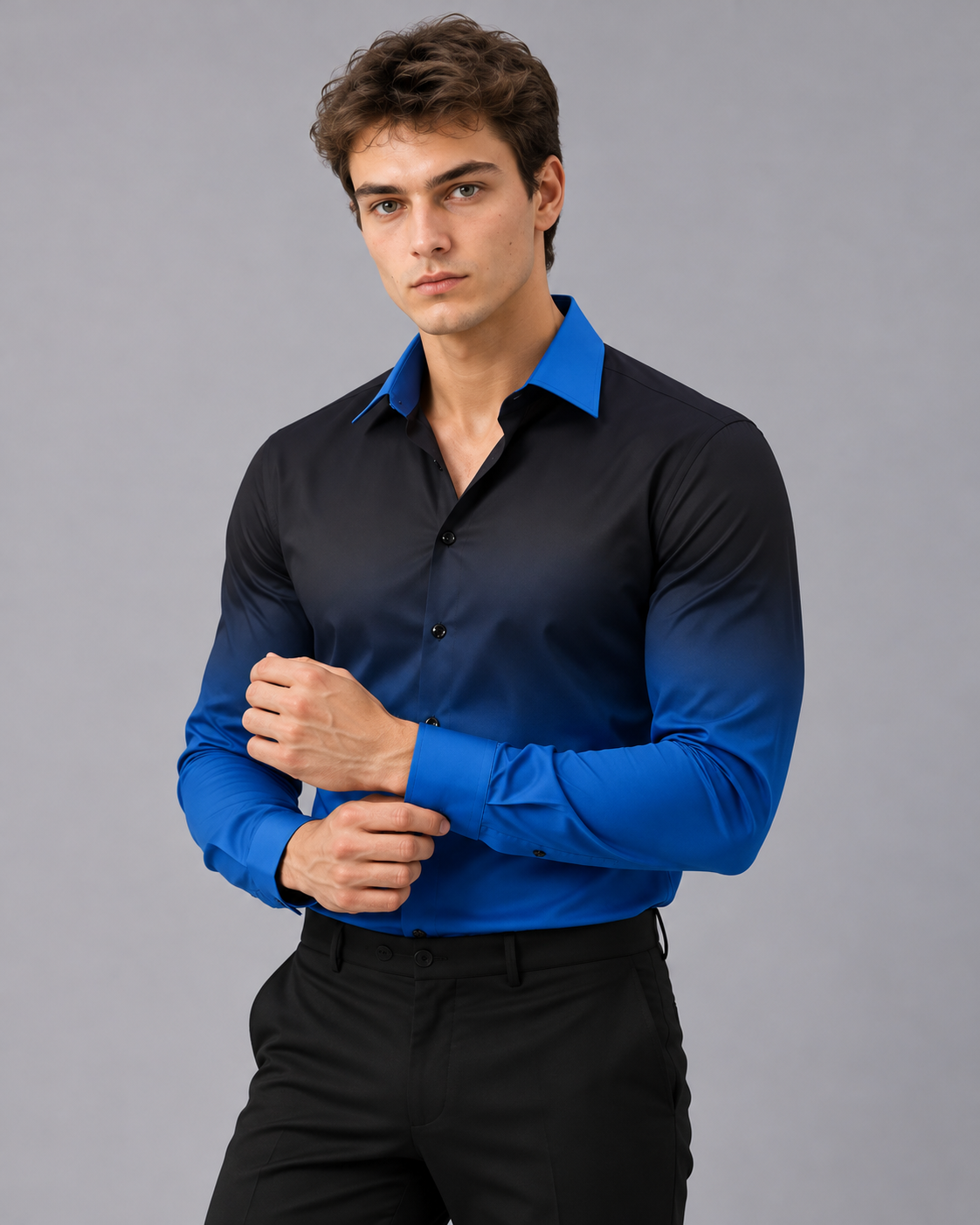 Men's Ombre Shirt with Long Sleeves and Classic Collar