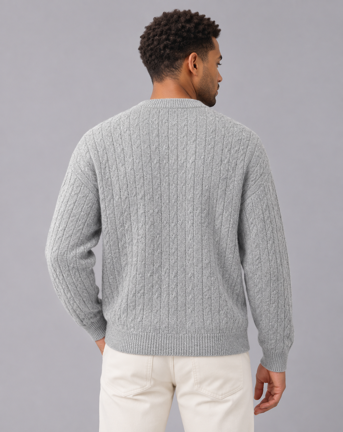 Men's Cable Knit Cardigan – Crew Neck, Six-Button Front, Relaxed Fit