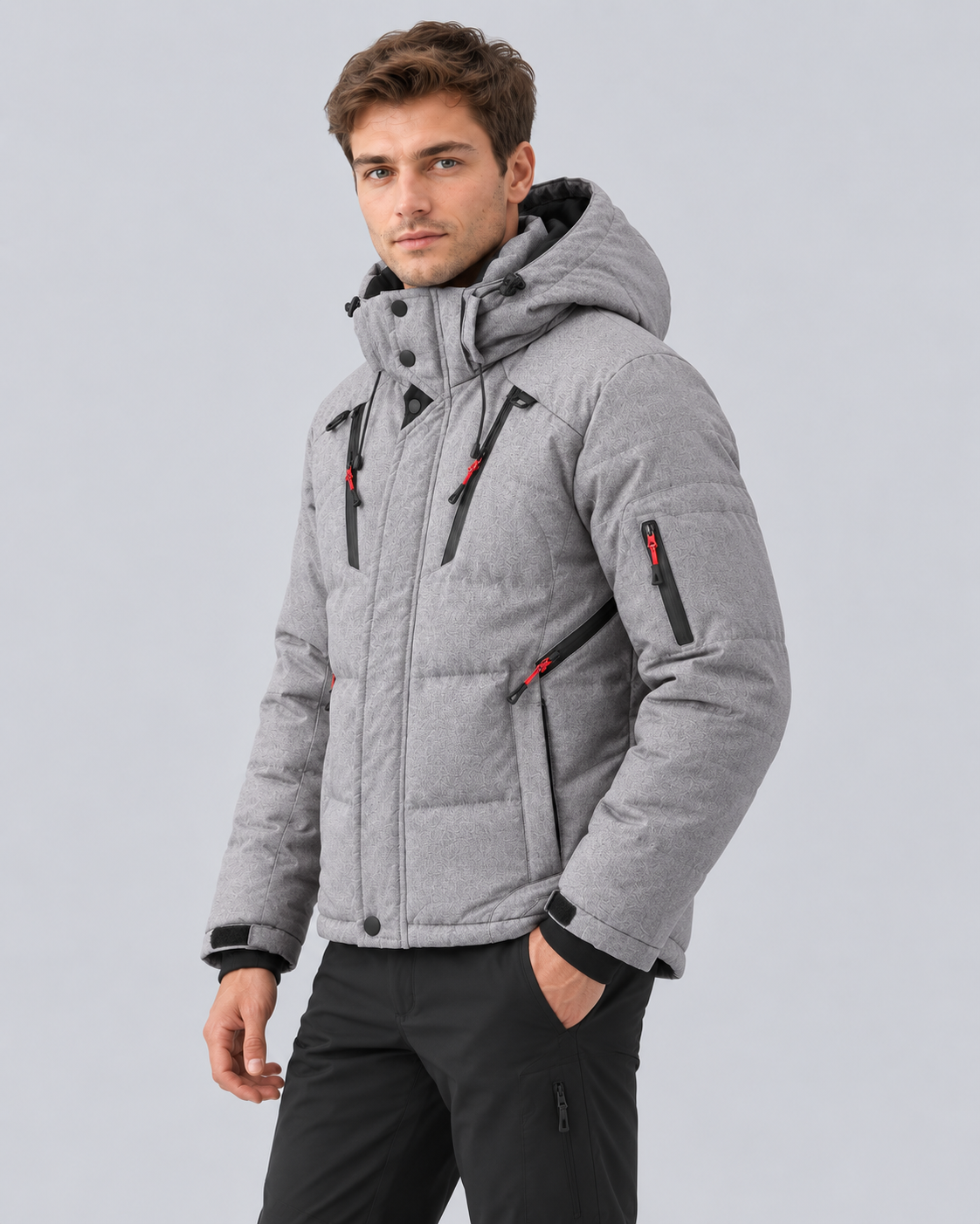 Men's Hooded Puffer Jacket – Insulated Quilted Winter Coat with Multiple Zip Pockets