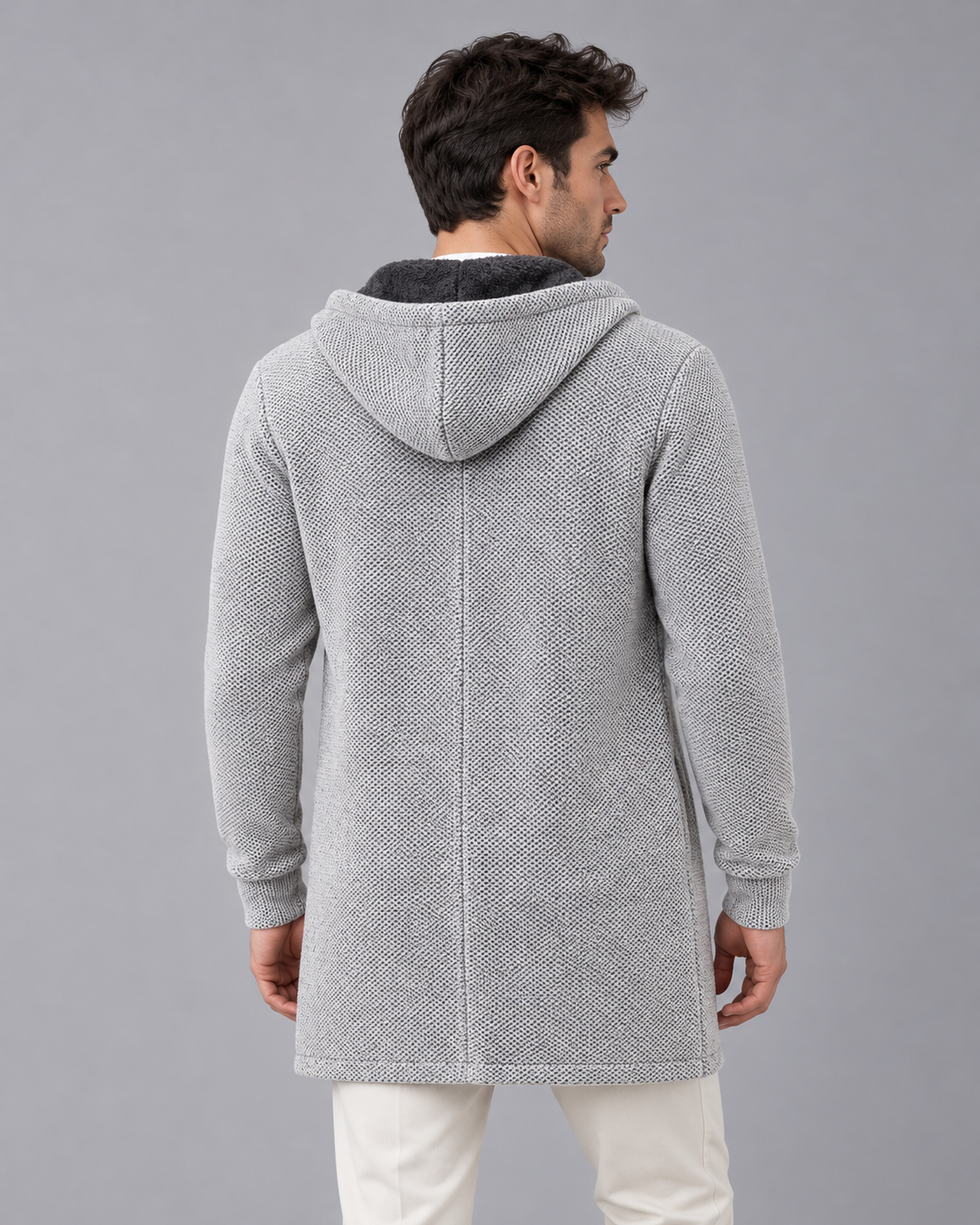 Men's Mid Length Hooded Coat with Zip