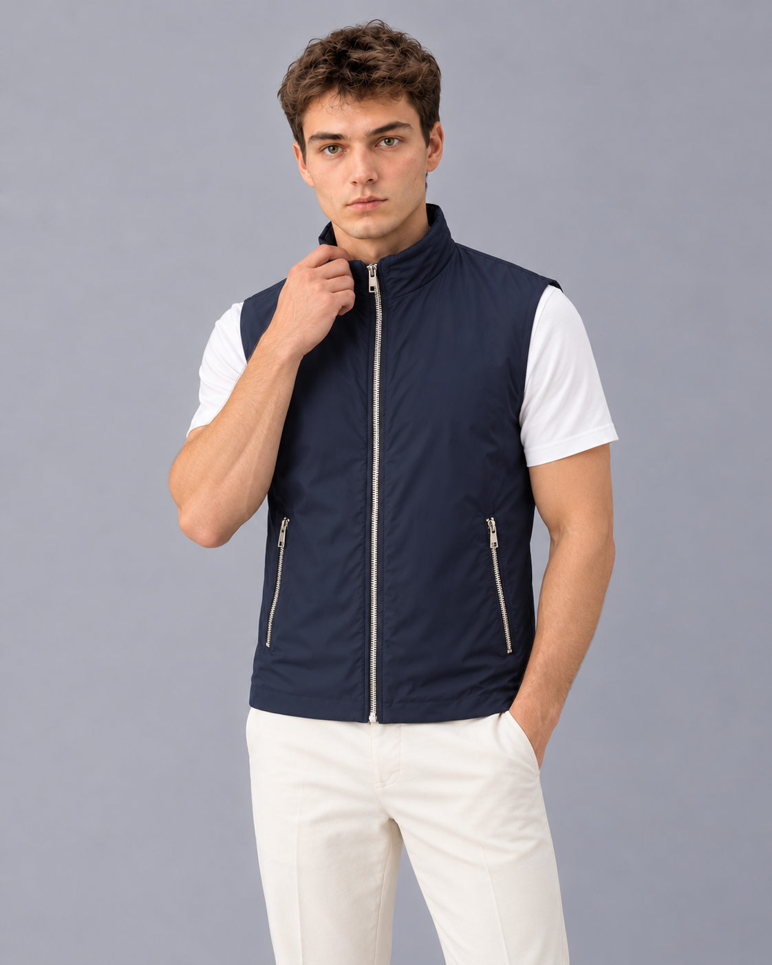 Men's Gilet with Stand Collar – Full-Zip Sleeveless Bodywarmer with Zip Pockets