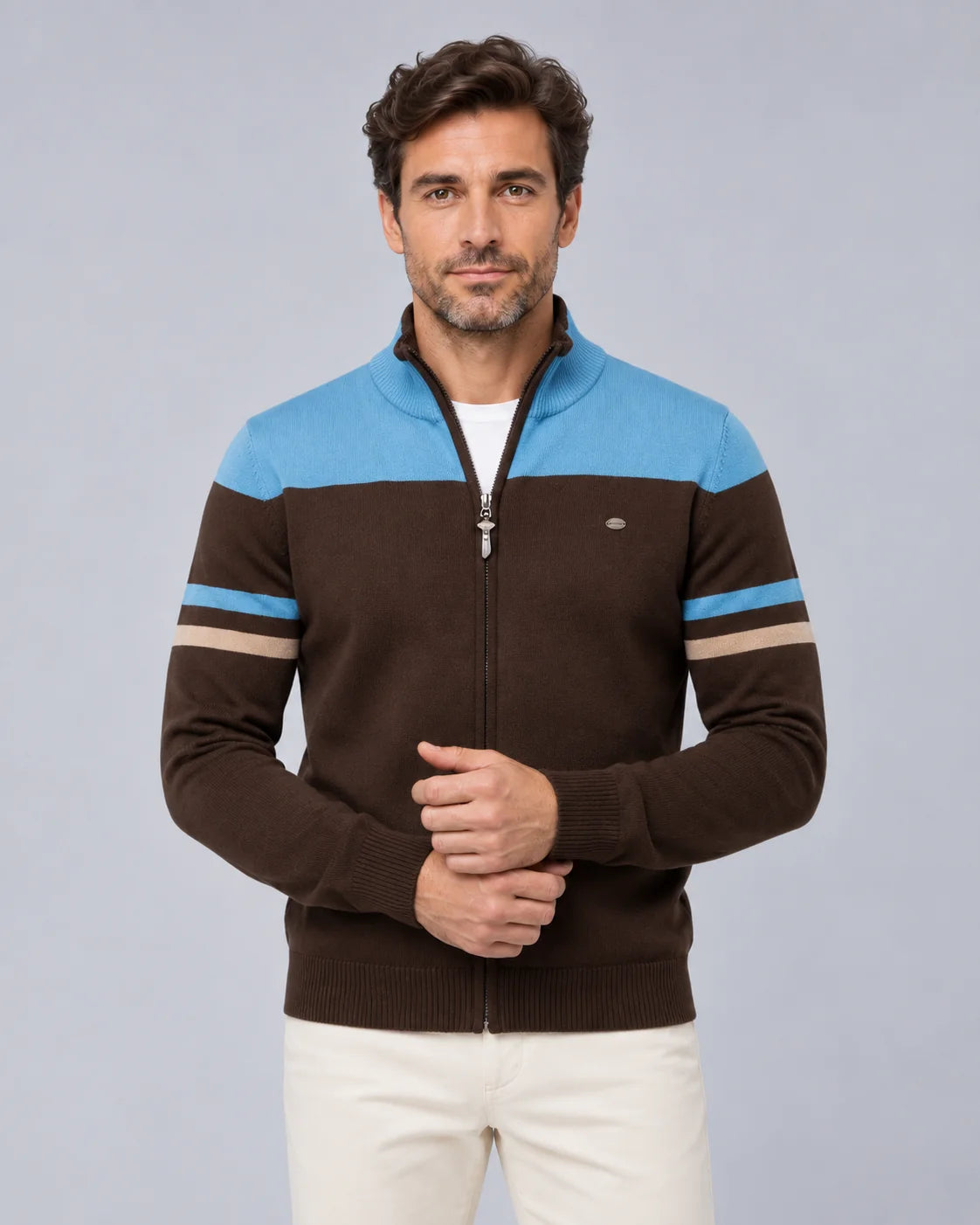 Men's Knitted Fabric Zip-Up Cardigan | Stylish Black Mock Neck Sweater 2