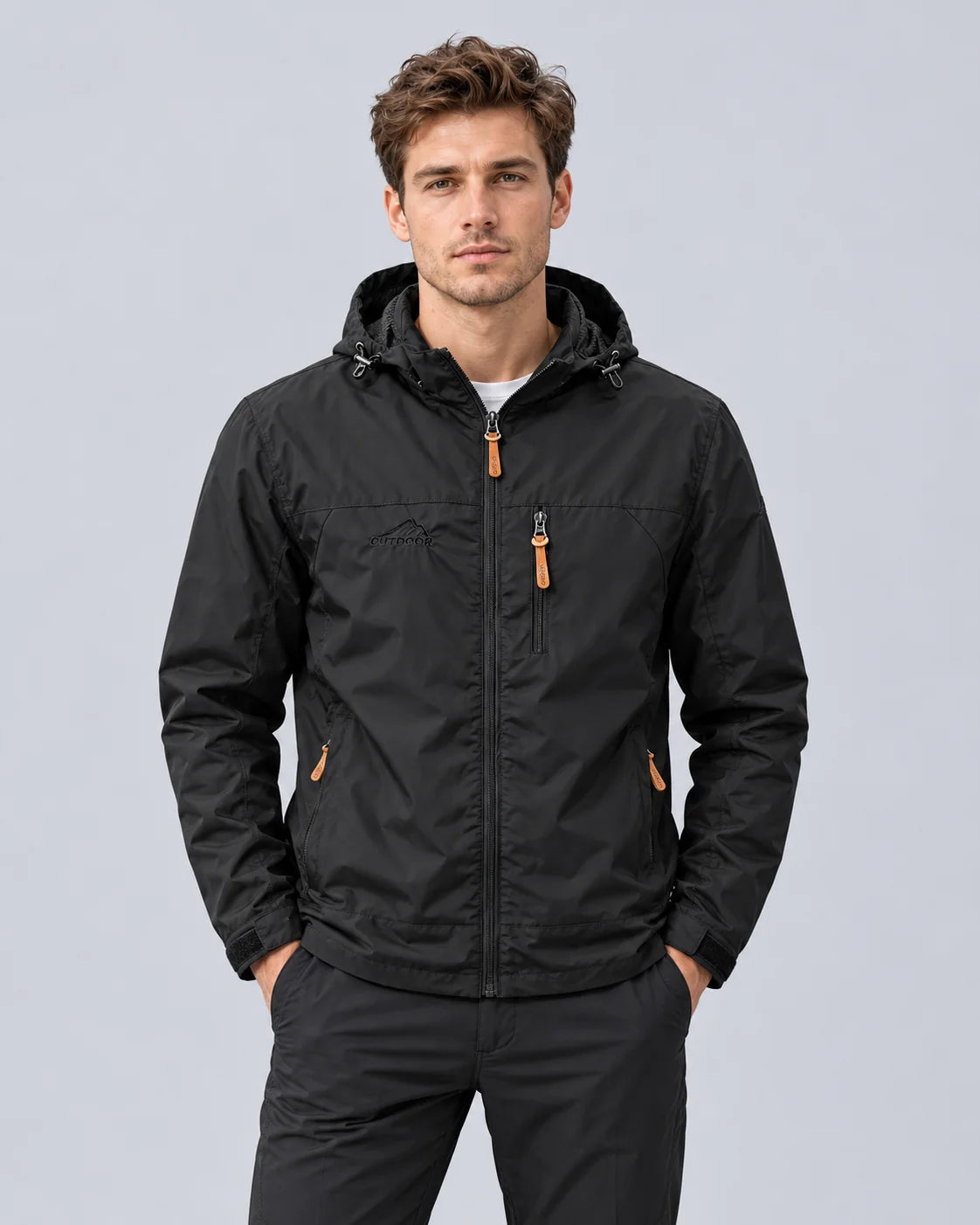 Men's Lightweight Polyester Windbreaker Jacket | Stylish Hooded Outdoor Coat 0