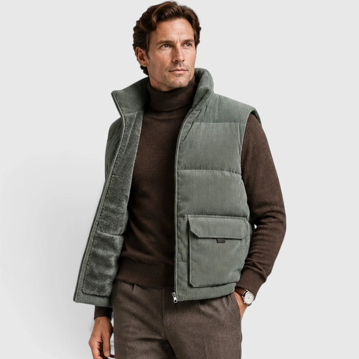 Men's Textured Corduroy Padded Gilet | Warm Fleece-Lined Body Warmer for Autumn 0