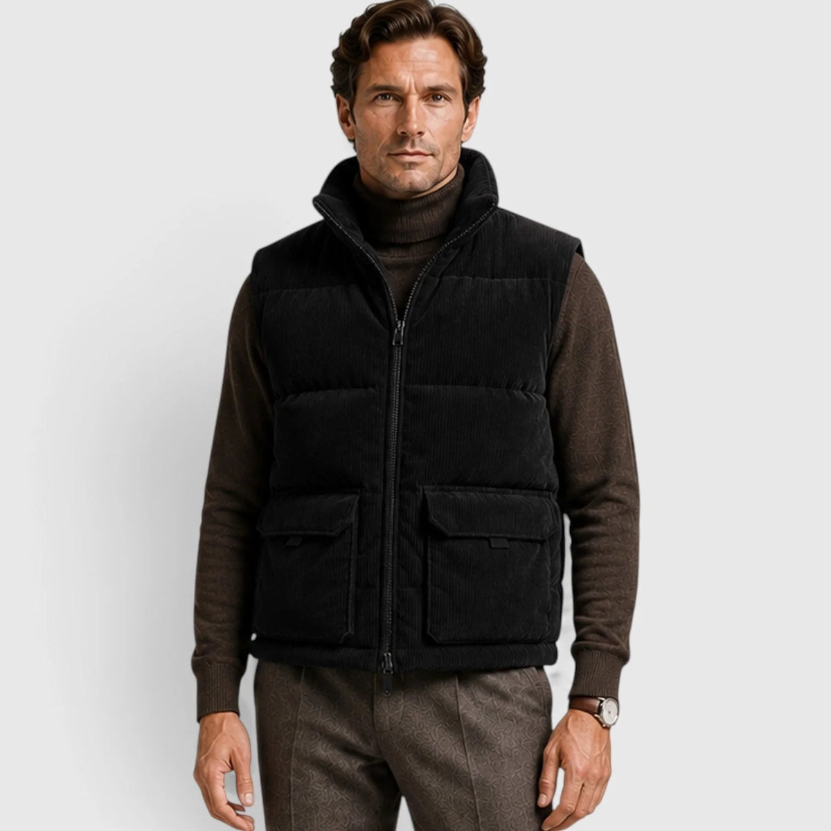 Men's Textured Corduroy Padded Gilet | Warm Fleece-Lined Body Warmer for Autumn 4