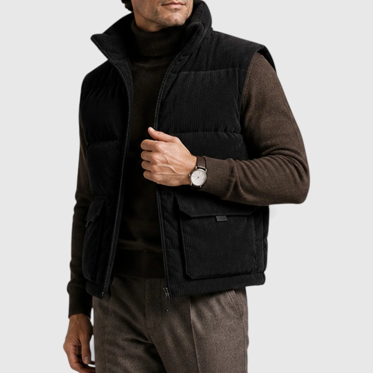 Men's Textured Corduroy Padded Gilet | Warm Fleece-Lined Body Warmer for Autumn 5