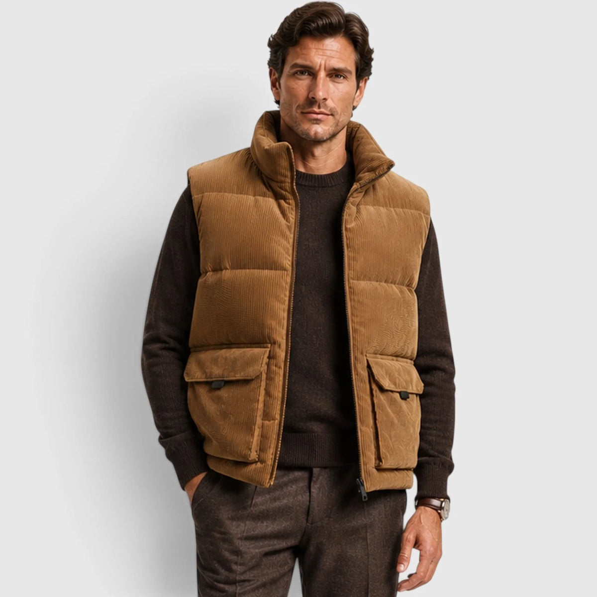 Men's Textured Corduroy Padded Gilet | Warm Fleece-Lined Body Warmer for Autumn 8