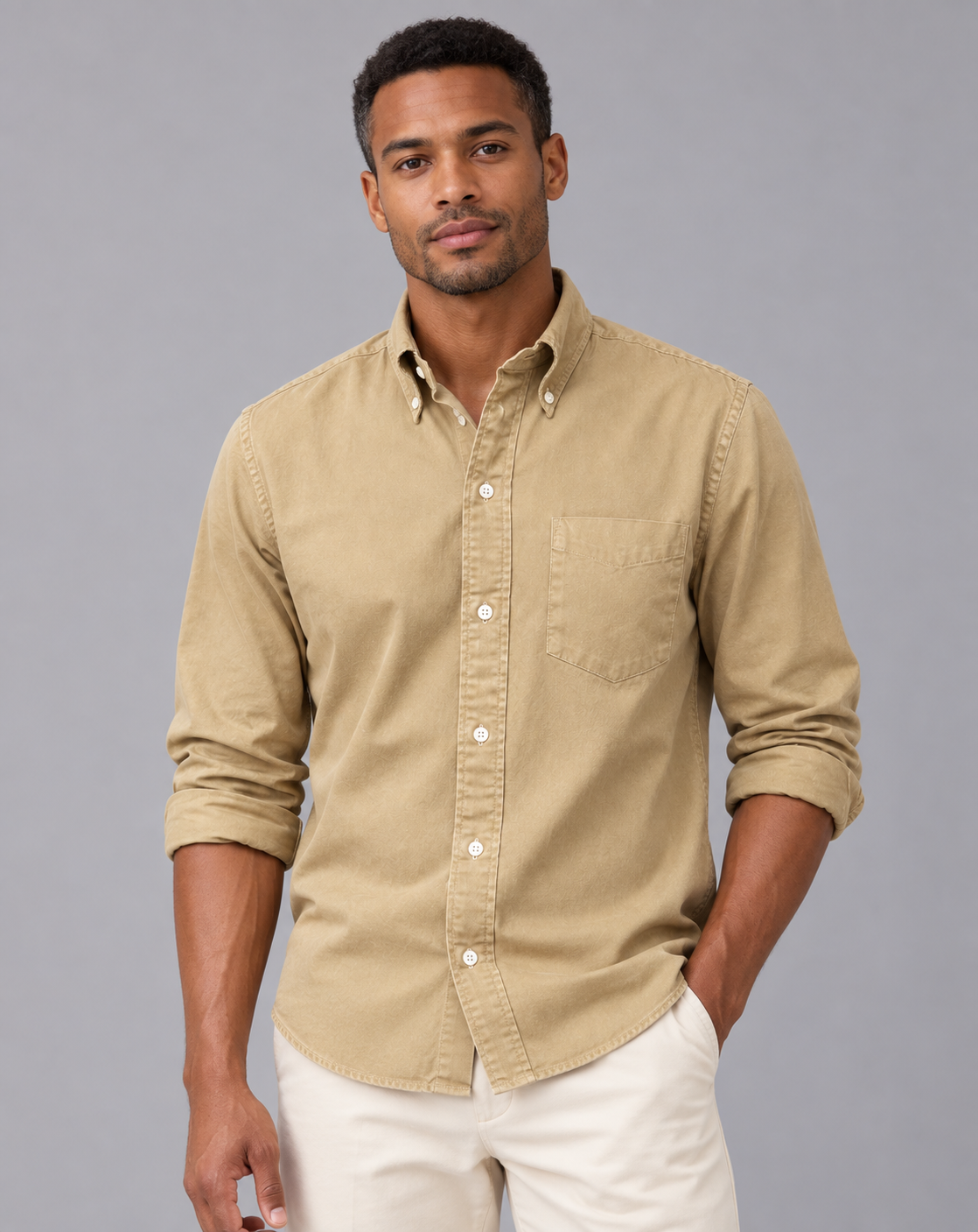 Men's Button Down Shirt Long Sleeve – Casual Shirt with Button-Down Collar and Chest Pocket, Regular Fit
