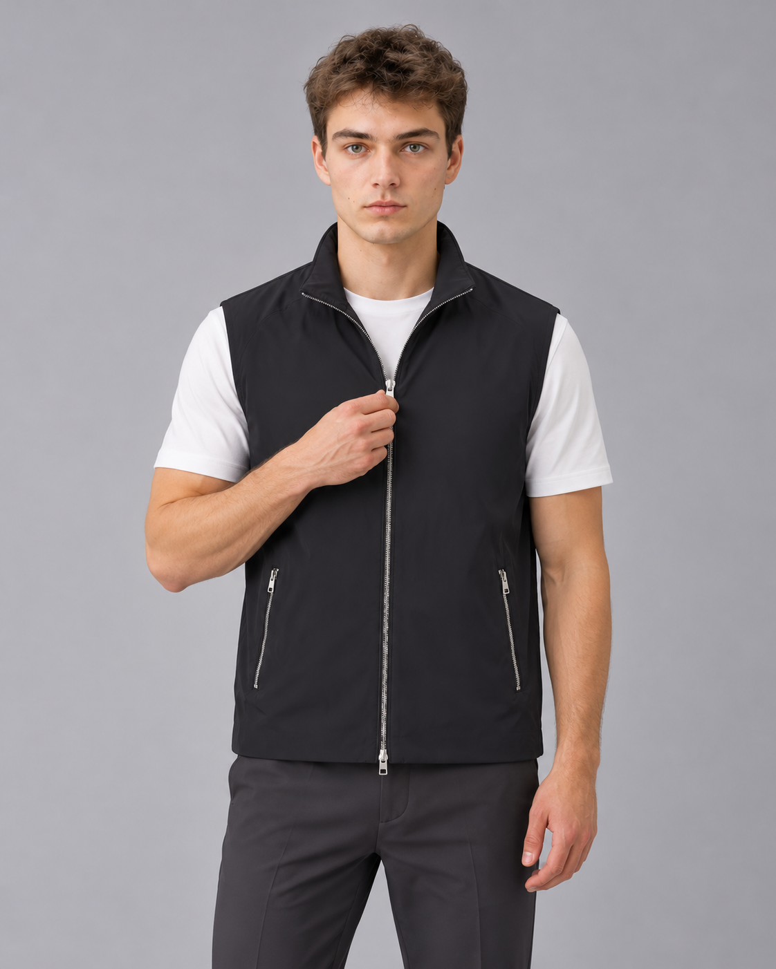 Men's Gilet with Stand Collar – Full-Zip Sleeveless Bodywarmer with Zip Pockets