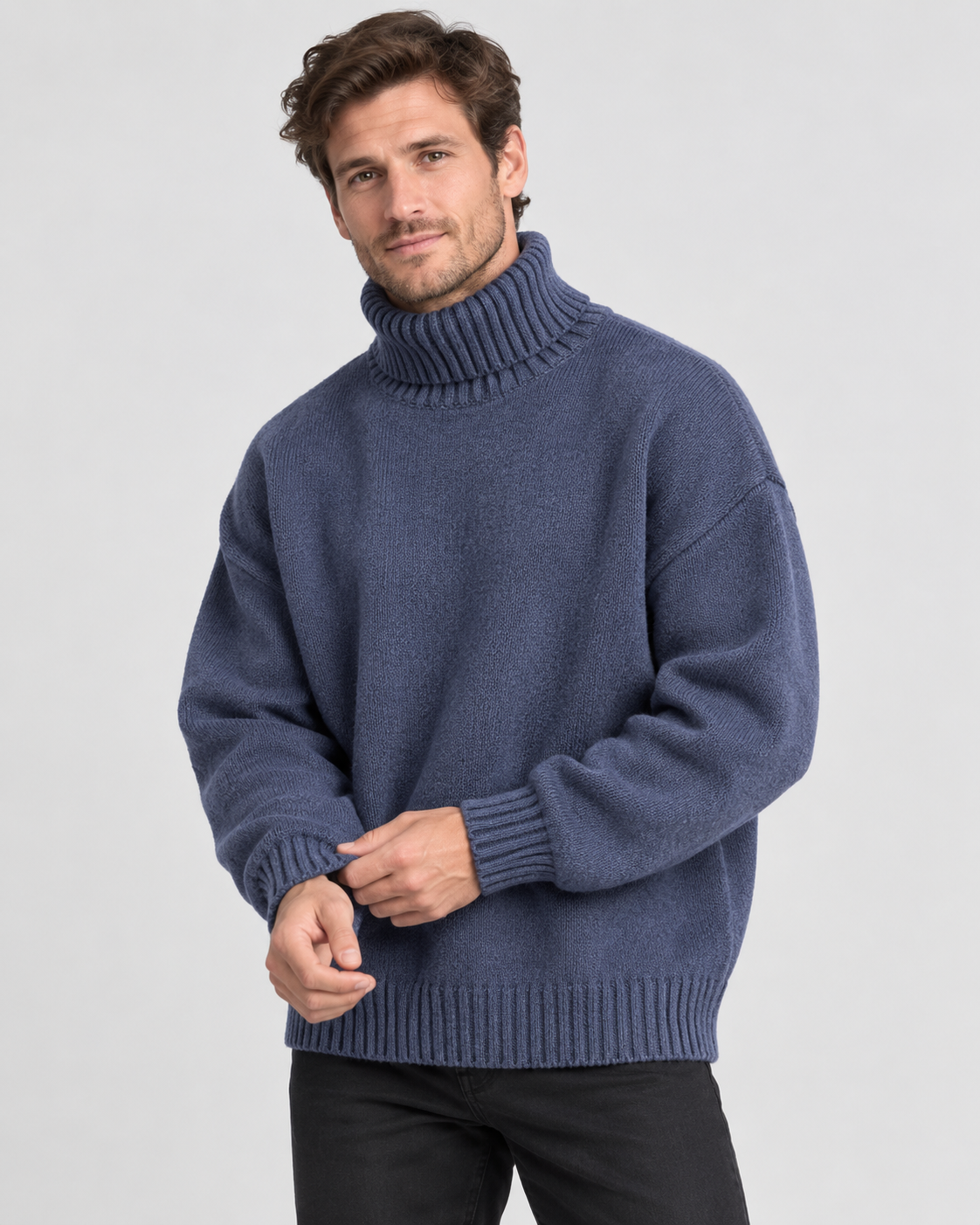 Men's Oversized Roll Neck Jumper – Soft Knit Turtleneck with Dropped Shoulders