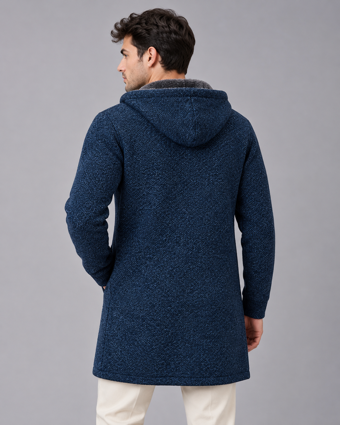 Men's Mid Length Hooded Coat with Zip