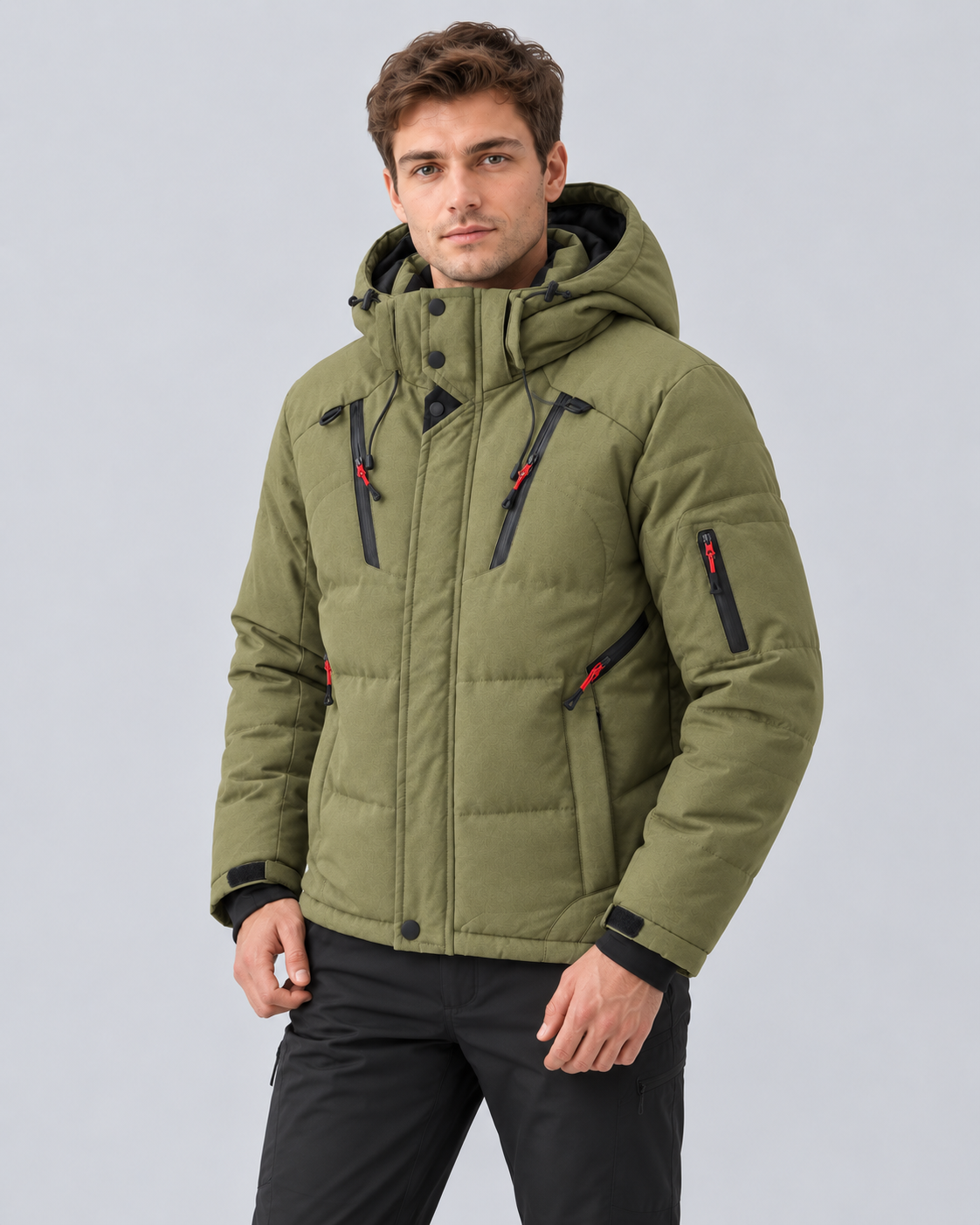 Men's Hooded Puffer Jacket – Insulated Quilted Winter Coat with Multiple Zip Pockets