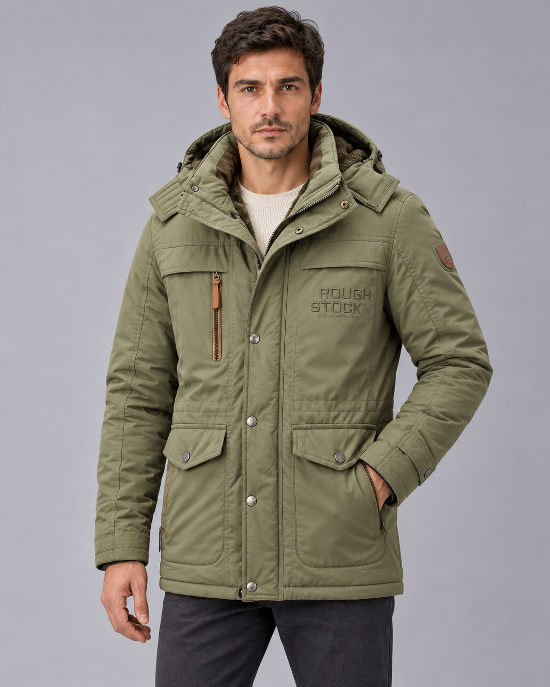 Men's Hooded Parka Coat with Pockets
