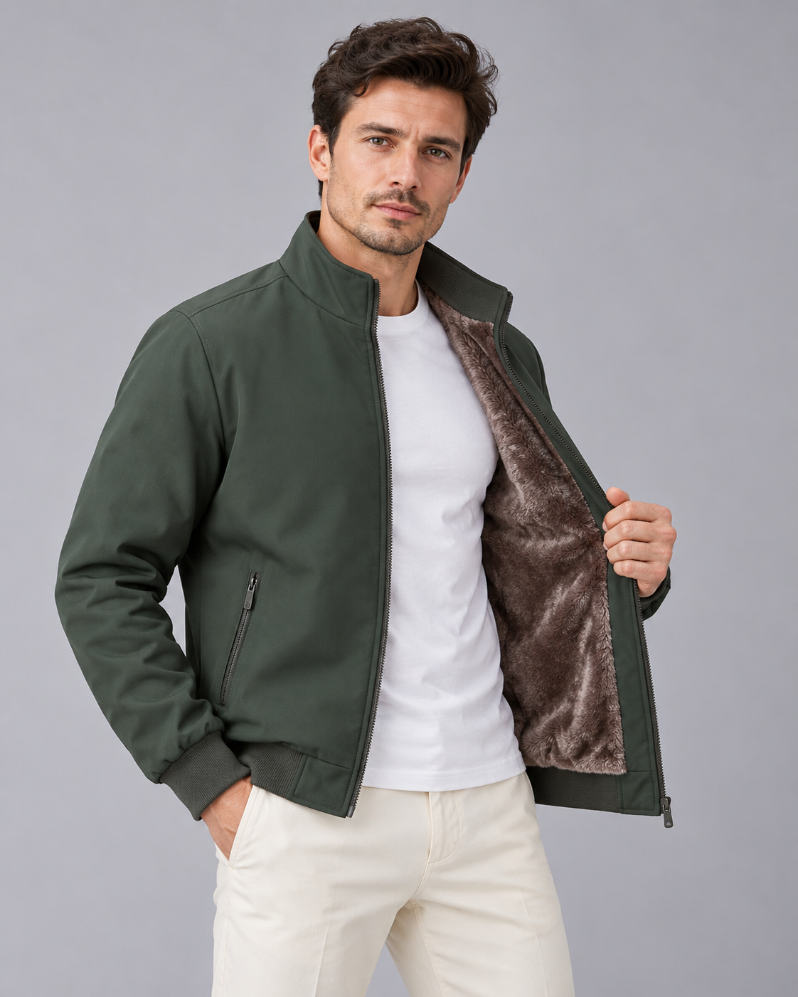 Men's Bomber Jacket with Plush Lining