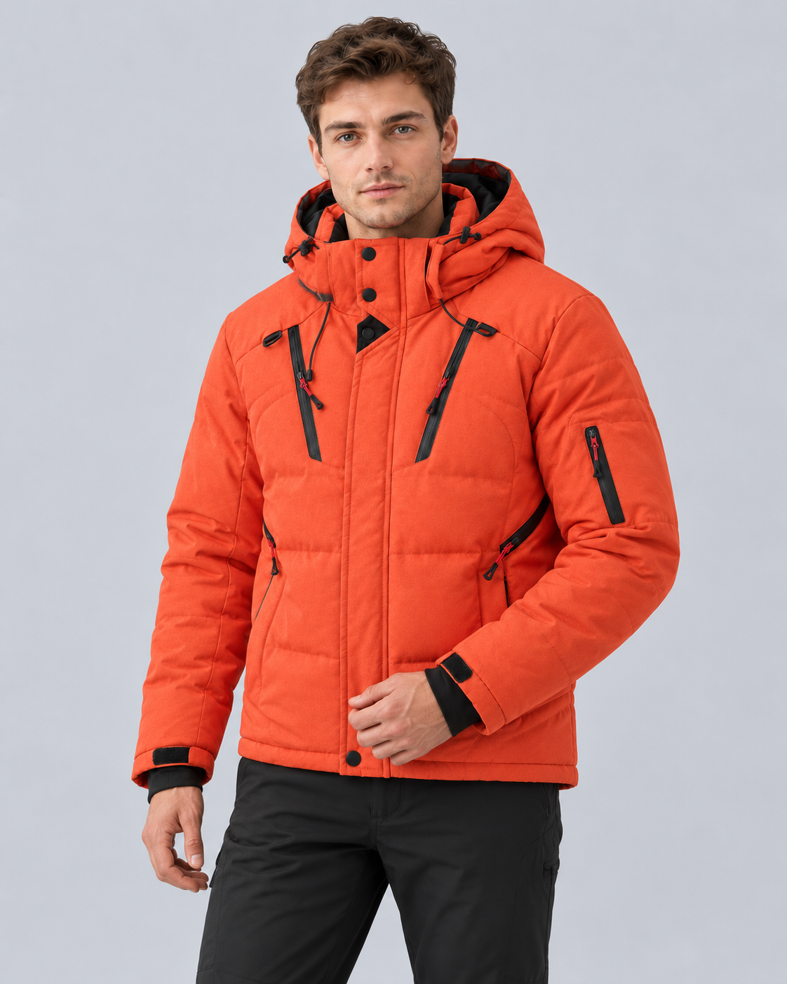 Men's Hooded Puffer Jacket – Insulated Quilted Winter Coat with Multiple Zip Pockets