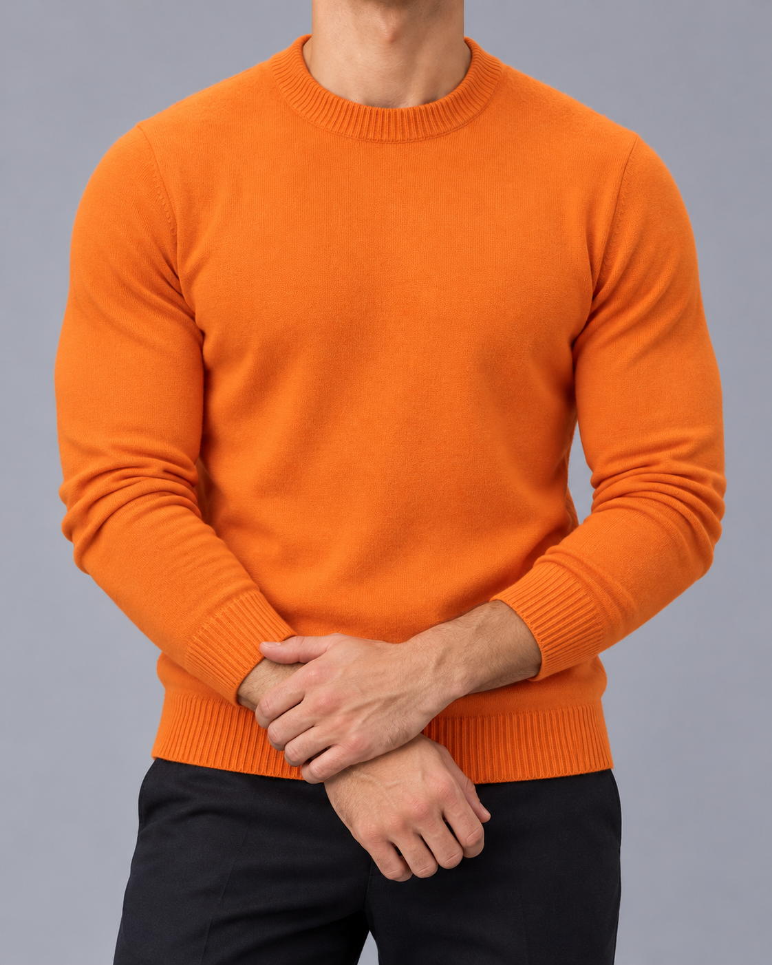 Men's Crew Neck Jumper with Ribbed Cuffs and Hem