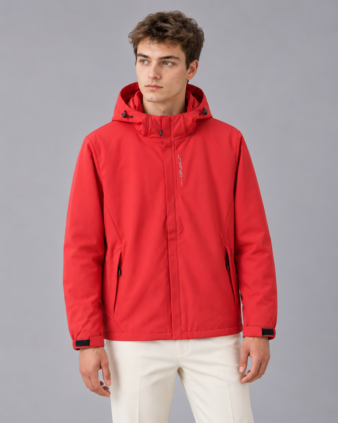 Men's Waterproof Jacket with Detachable Hood – Hardshell Rain Jacket with Zip Pockets