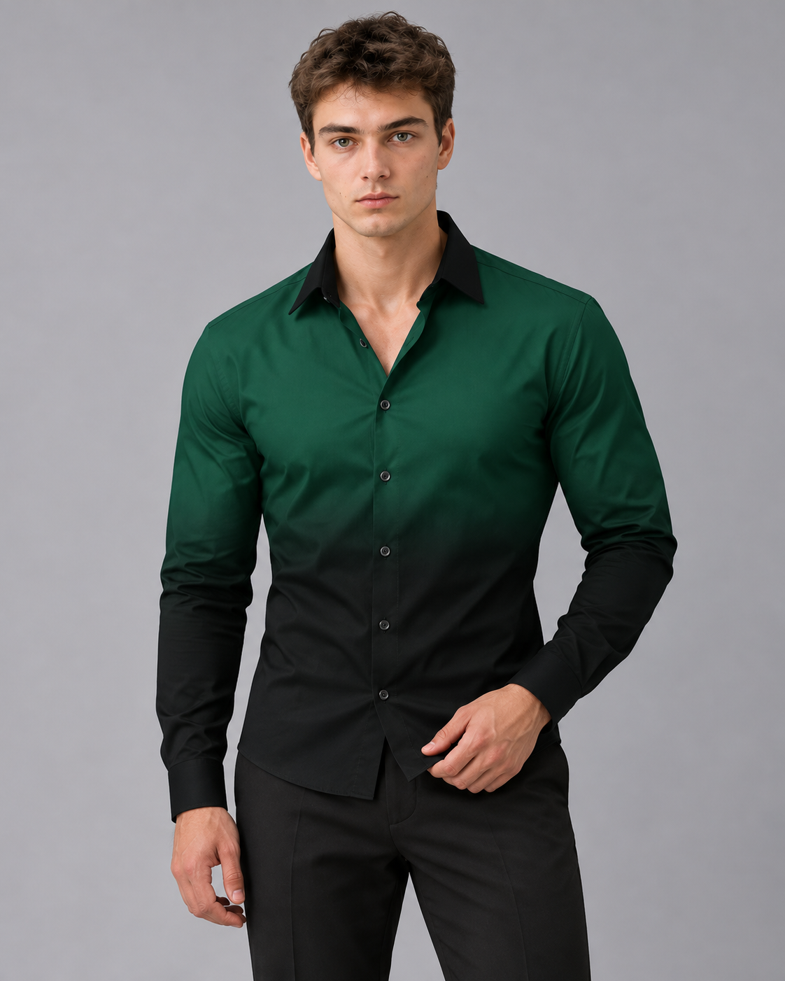 Men's Ombre Shirt with Long Sleeves and Classic Collar