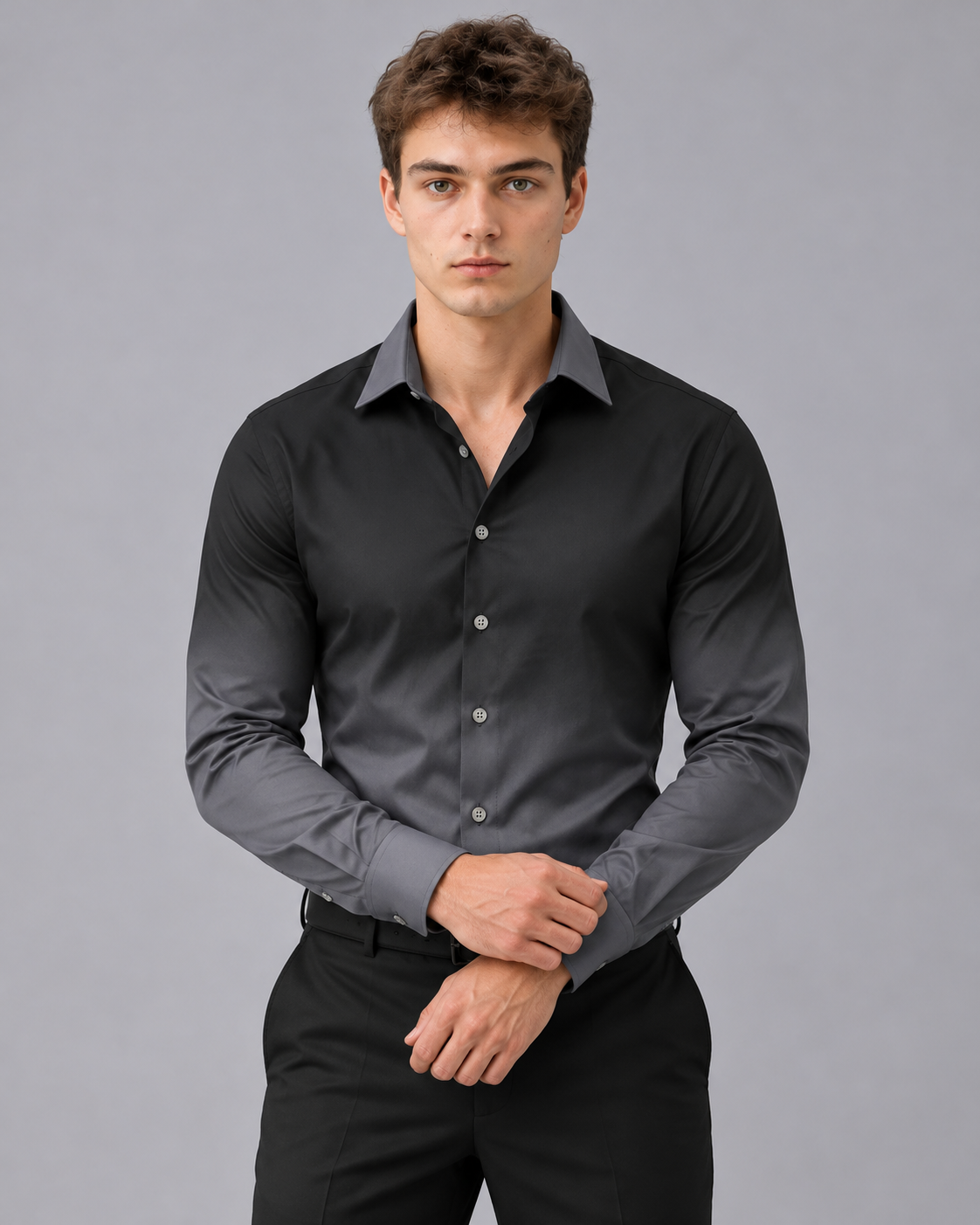 Men's Ombre Shirt with Long Sleeves and Classic Collar